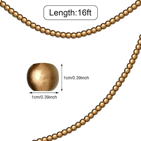 16 Feet Wooden Bead Garland for Christmas Tree Holiday Decoration (Gold)