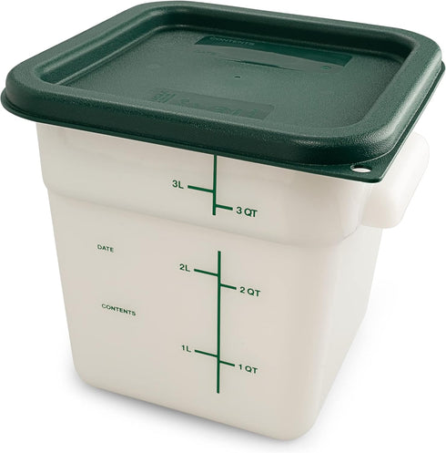 Carlisle FoodService Products 4 Quarts Square Food Storage Container, Stackable Design for Catering, White