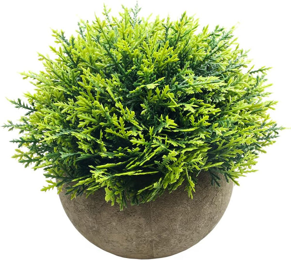 Mini Fake Cypress Cedar Plants - Small Artificial Faux Greenery for Bathroom Home Office Desk Decor (Potted Plants) (2)