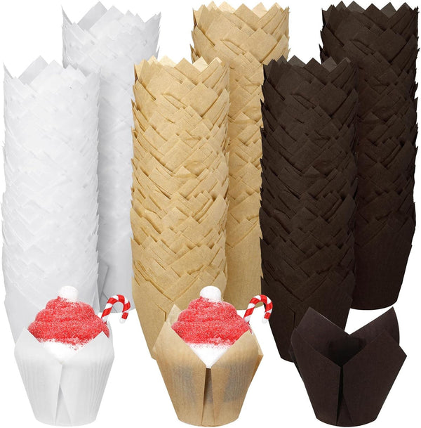 Funtery 600 Pcs Mini Size Tulip Cupcake Liners, Non Stick Baking Cups, Grease Resistant Muffin Cups for Parties