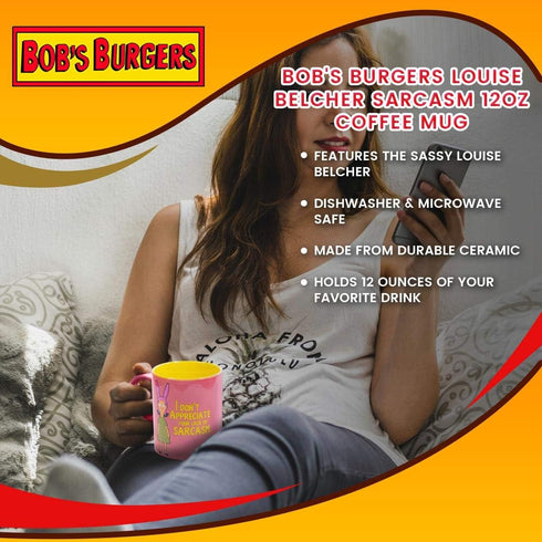 Bob's Burgers Coffee Mug - I Don't Appreciate Your Lack Of Sarcasm, 12oz Louise Belcher Printed Mug