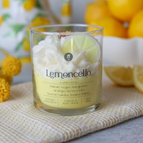 Dessert Candle Lemoncello, Long Lasting Scent Citrus Bergamot Mint, Natural Coco Soy Wax, 9 oz