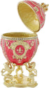 Family(QF2049) QIFU Hand Painted Pink Big Faberge Egg Style Enamel Trinket Box Hinged, Unique Gift
