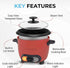 6-Cup Courant Rice Cooker (Cooked), Removable Non-Stick Bowl, One Touch Rice Cooker, Red