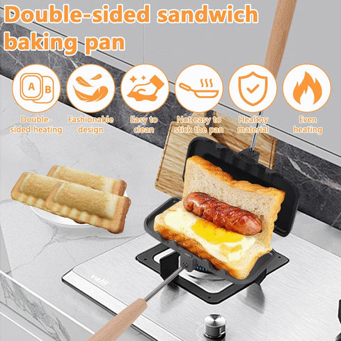 Sandwich Maker Pan, Double-Sided Nonstick Frying Pan, Grilled Cheese Maker for Breakfast, Black and Silver