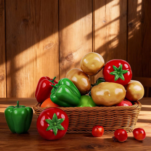 Meiwlong 6Pcs Mix Fake Vegetables Bell Peppers,Potato,Tomato,Realistic Artificial Vegetable for Home Decoration,Fake