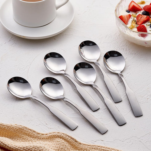 Soup Spoons Set of 6, Stainless Steel 6.1” Heavy Duty Round Dinner Spoon Cutlery, Metal Table Spoon Silverware