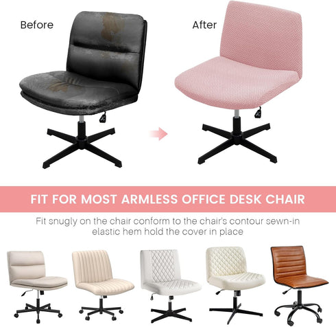 MIFXIN Armless Office Desk Chair Cover, Stretch Soft Slipcover for Wide Seat Mid Back Accent Chair, Pink