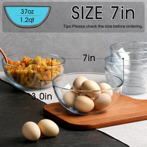 NUTRIUPS 7 Inch Medium Glass Prep Bowls, 30oz Glass Bowl Set, Clear Tempered Glass Salad Bowls for Kitchen Microwave and Oven Safe by NUTRIUPS