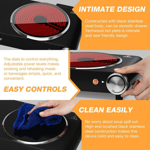 Techwood Hot Plate, Single Burner, 1200W Portable Infrared Electric Stove for Home/RV/Camp