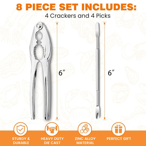 Set 4 Crab Crackers and Tools, of Stainless Steel Lobster Picks, Crab Leg Cracker, Seafood Tool Kit with Gift Box