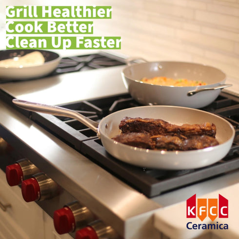 TECHEF CeraTerra Collection, 12" Ceramic Nonstick Grill Pan, PTFE, PFAS, and PFOA Free, Made in Korea