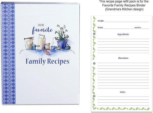 Meadowsweet Kitchens Lined Recipe Page Refill Pack for the Favorite Family Recipes Journal, Grandma's Kitchen design