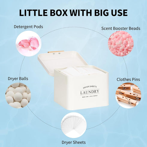 Dryer Sheet Holder with Hinged Lid for Laundry Room Organization, Metal Container for Laundry Room Decor (Cream)