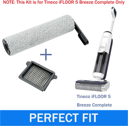 Brush Rollers and Filters Replacement for Tineco iFLOOR 5 Breeze Complete Vacuum Cleaner, 2 Brush Rollers + 2 Filters