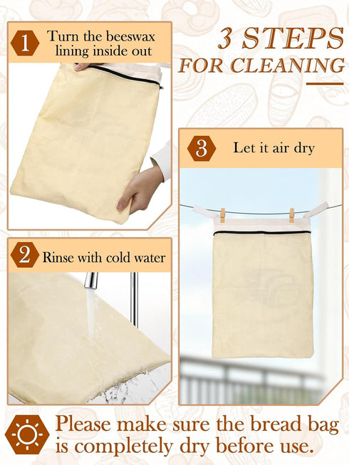 2 13''x16.7'' 2 ANPHSIN pcs Natural Beeswax Bread Bags with Sealing Zipper - Reusable Sourdough Storage Wraps