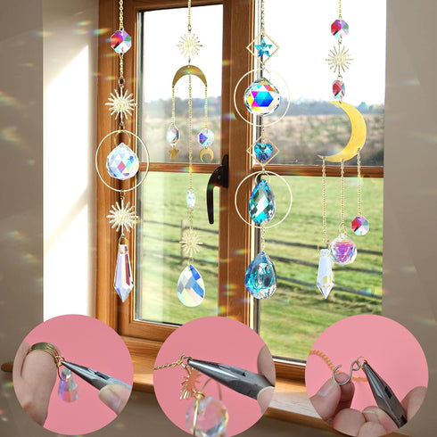 QIKAIDE 370 Pcs Crystal Suncatcher Kits Hanging Chandelier Crystals Prisms Parts Rainbow Maker Pendants for Stained