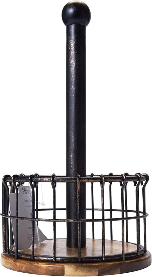 13.25-Inch, Pfaltzgraff Anvil Wire And Acacia Wood Paper Towel Holder, Antique Black