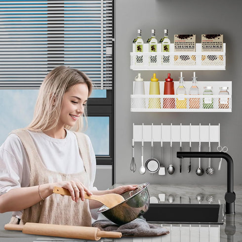 Umomi 3 Pack Magnetic Spice Rack for Refrigerator, Magnetic Shelf for Refrigerator, Movable Magnetic Basket is Used