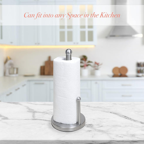 Kitchen Details Countertop Single Tear Paper Towel Holder, Free Standing with Weighted Bottom, Stainless Steel