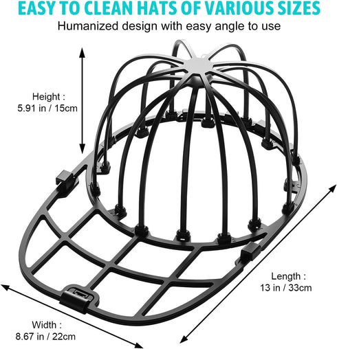 Hat Washer for Washing Machine, 2 Pack Hat Cleaner for Baseball Caps with Frame Cage Fit for Adult/Kid's Cap Protector Racks Dishwasher Safe-(Black 2PCS)