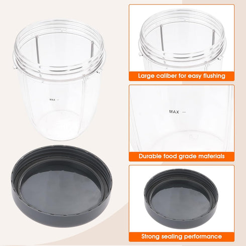Blender Cups Replacement for Nutribullet, 18OZ Cup with Lid, Compatible with 600W 900W Blender Juicer (2 Pack)