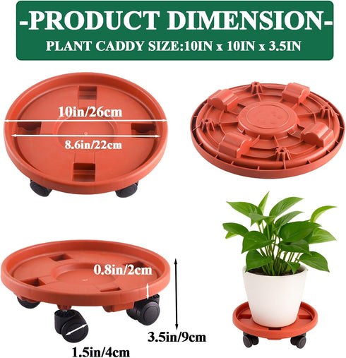 Tulpeed 3 Pack 10 Inch Rolling Plant Stand with Wheels Plant Caddy with Wheels Heavy Duty Plant Dolly Roller Base