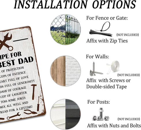 Recipe For The Best Dad Tin Sign Fun Workshop Metal Signs Unique Father's Day Gift for Dad 8x12 Inch