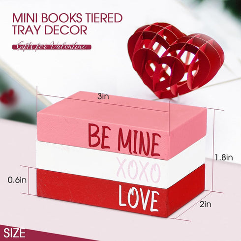 3 Blulu Valentine's Day Decorative Mini Wooden Books Pieces Wood Faux Books Entryway Decor Wooden Stacked Books Rustic