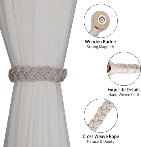 BEL AVENIR Curtain Tiebacks - Magnetic Woven Curtain Holdback Drapery Tie-back, Blush, 2 Pack