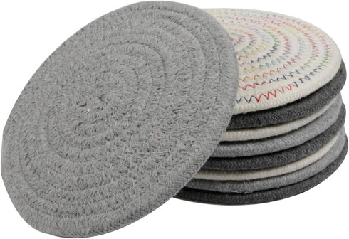 Potholders Set Trivets Set - 100% Pure Cotton Thread Weave Hot Pot Holders (Set of 3), Diameter 7 Inches (Light Gray)