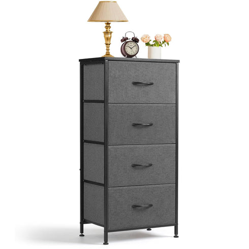 Nightstand, 4 Drawer Dresser End Table Bedside Furniture with Wooden Top Steel