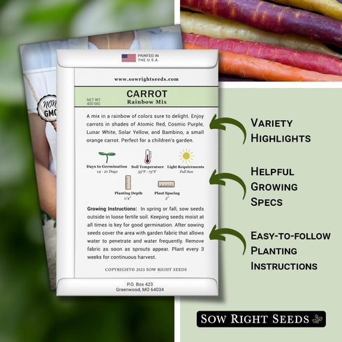 Packet (3) Sow Right Seeds - Rainbow Mix Carrot Seed for Planting - Non-GMO Heirloom with Instructions to Plant a Home