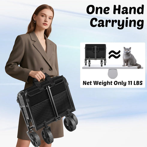 280 Lbs Wagons Carts Foldable, with Adjustable Handle, Black Lightweight Portable, Collapsible Wagon for Beach Trip
