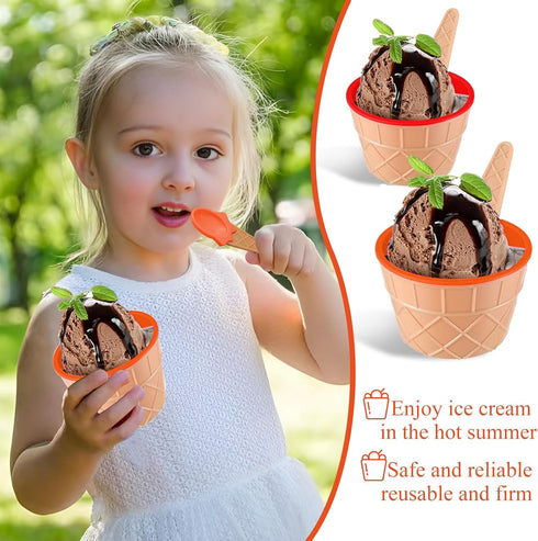 20 Pack Summer RICHSC-PAN Ice Cream Bowls, Cartoon Candy Color Ice Sundae Cups with Spoon. Multi-Color Reusable