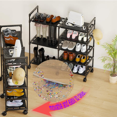 CSXGBAB 5-Tier Closet, 1618 Shoe Rack Organizer, Large Shoe Stand with Wheels Easy to Mobile Tall Shoe Storage Shelf