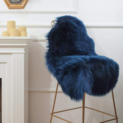 Ashler Fluffy Shaggy Area Rug, Ultra Soft 2 x 3 Feet Sheepskin Fur Rug, Navy Blue, Machine Washable for Bedroom, Living