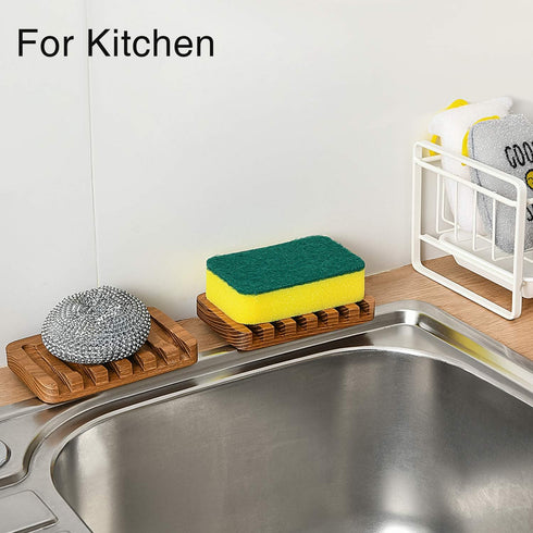 SUBEKYU Wooden Soap Dishes for Bathroom, Bar Soap Holder with Self Draining Tray, Natural Waterfall Drain Soap Saver