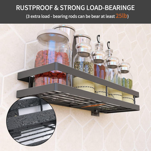 Spice Rack Organizer Wall Mount, 10" Hanging Black Spice Organizer Shelf, Farmhouse Seasoning Organizer for Kitchen