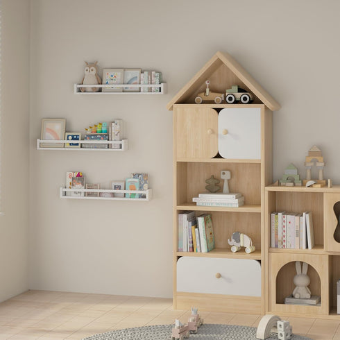 Heimlove 32 inch Set 3 Nursery Floating Shelves, Solid Wood Nursery Book Shelves for Wall, Bookshelf for Kids, Wall
