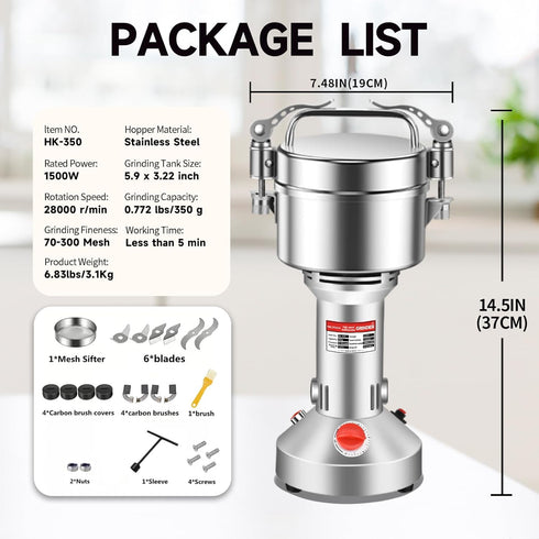 MELVTATA 350g 1500W Grain Grinder Electric Spice Grinder High-Speed Stainless Steel Flour Mill Suitable