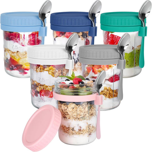 OcePor 6 Pack Overnight Oats Containers with Lids and Spoons, 16 OZ Glass