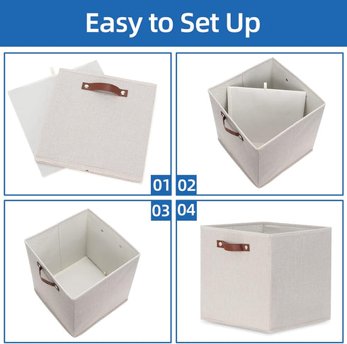 Temary Fabric Storage Cubes with Dual Leather Handles, 4 Pack Cube Baskets 13x13 for Home, Office, Nursery