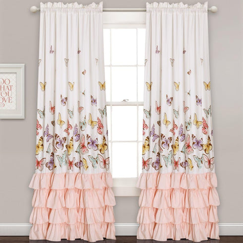Lush Decor Flutter Butterfly Curtains | Ruffle Print Design Window Panel Set