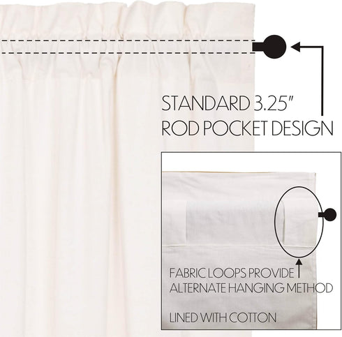 Simple Life Flax Antique White Farmhouse Valance, 16"x72", Cotton Linen Blend with Rod Pocket and Hanging Loops