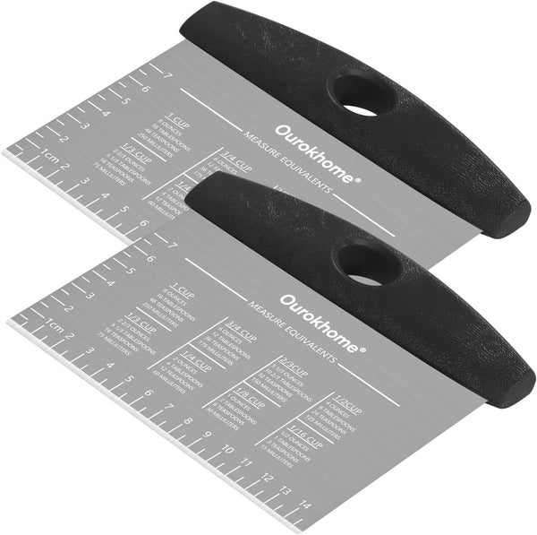 Ourokhome Dough Pastry Bench Cutter Scraper, Stainless Steel Pizza Cutter, 2 Pack, Black