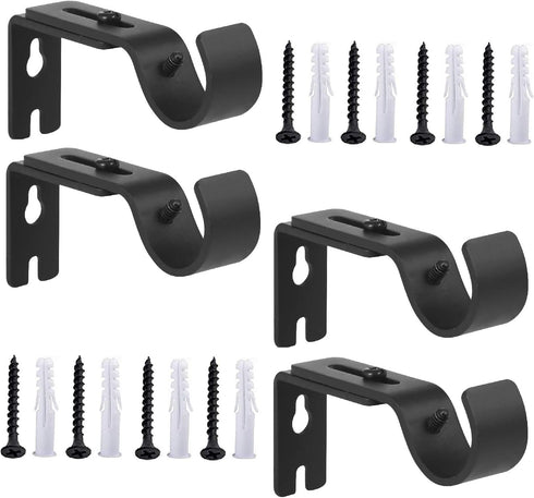 Heavy Duty Adjustable Curtain Rod Brackets, Rod Holders for 1 Inch Rod, Black Color, (Set of 4)