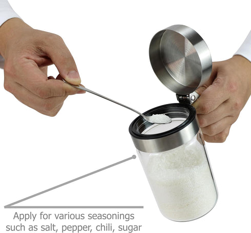 Glass Condiment Jars for Serving & Storing Sugar, Spice, Salt, Seasoning in Home Kitchen, 450ml/14.5oz, Stainless Steel
