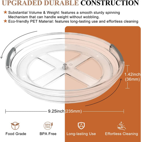 Clear Lazy Susan Organizer Turntable, 9.25 Inch 4 Pack 360 Rotating Spinning Makeup Organizer for Kitchen Storage