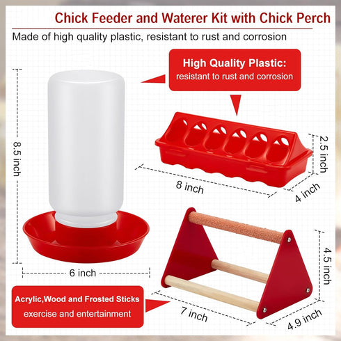 12 Patelai Pcs Chick Feeder and Waterer Kit Feeding Supplies with Mini Perch Chicken Starter Kit for Coop and Brooder
